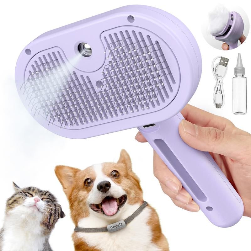 Pet 3-In-1 Spray Massage Comb for Cats & Dogs Prevents Static Electricity Removes Loose Hair with One Click Gentle Skin Care Steam Brush with Cool Mist Rechargeable Steam Pet Grooming Brush