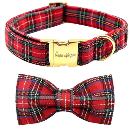 Unique Style Paws Christmas Dog Collar with Bow Tie for Small Medium Large Dogs as Autumn Winter Gifts
