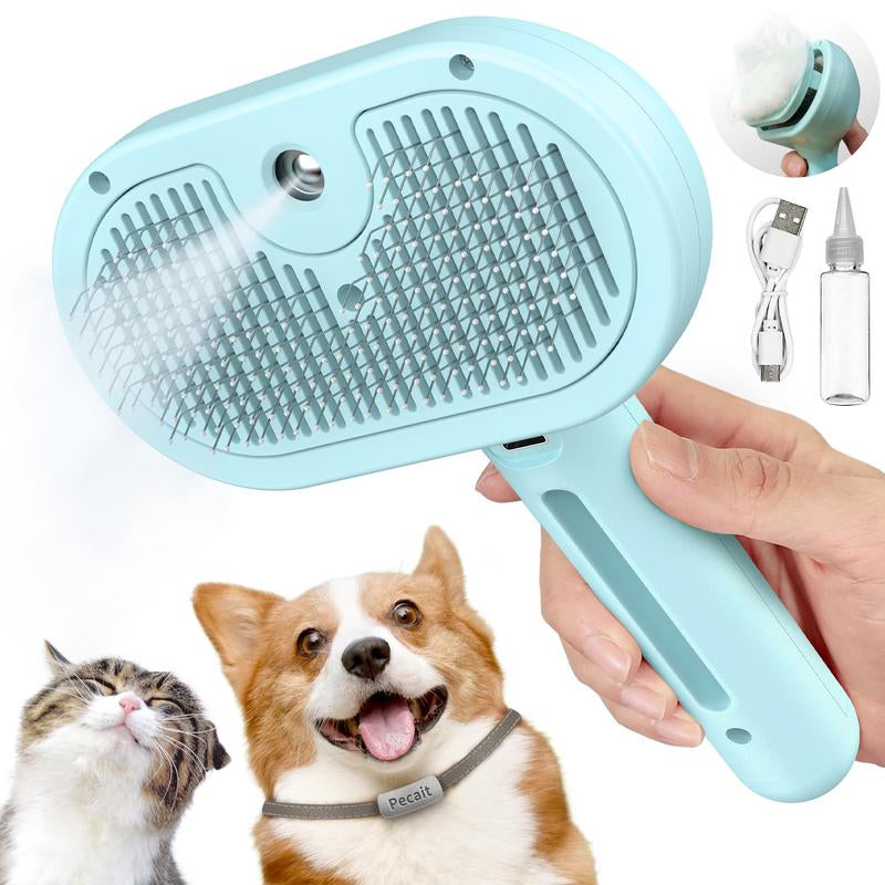 Pet 3-In-1 Spray Massage Comb for Cats & Dogs Prevents Static Electricity Removes Loose Hair with One Click Gentle Skin Care Steam Brush with Cool Mist Rechargeable Steam Pet Grooming Brush