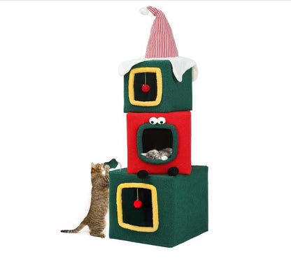Yitahome 60" Christmas Cat Tree with 3 Cat House, Cat Tower for Indoor Cats with Cat Condos, Cute Cat Tree with Plush Ball, Christmas Tree Cat House