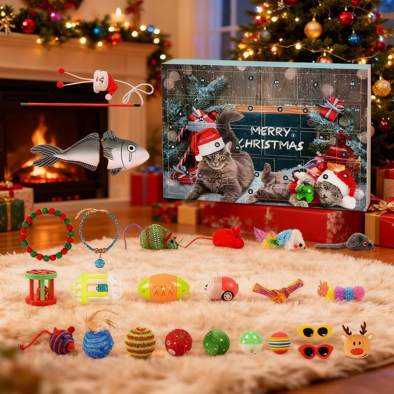 Teasing Cat Toys Advent Calendar 2025 24 Days Christmas Countdown Calendars Includes 24 Toys Interactive Ornaments Toys for Cat Lovers Xmas Gifts