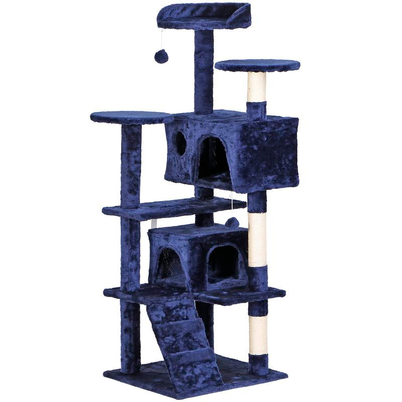 Pet Republic 55-In Multi-Level Cat Tree Tower Indoor Cat Condo for Kitten, Cozy Plush Pet Furniture W/Sisal Scratching Posts & Ladder & Dangling Balls, Dark Gray