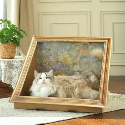 15-In Retro Art Cat Scratcher Multi-Functional Pet Cat Scratch Board, Scratch-Resistant and Wear-Resistant, Can Lie and Play,Oil Painting Scenic Design