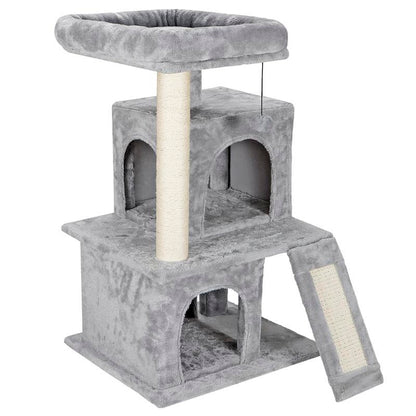 Pet Republic 55-In Multi-Level Cat Tree Tower Indoor Cat Condo for Kitten, Cozy Plush Pet Furniture W/Sisal Scratching Posts & Ladder & Dangling Balls, Dark Gray