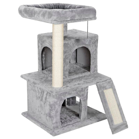 Pet Republic 55-In Multi-Level Cat Tree Tower Indoor Cat Condo for Kitten, Cozy Plush Pet Furniture W/Sisal Scratching Posts & Ladder & Dangling Balls, Dark Gray