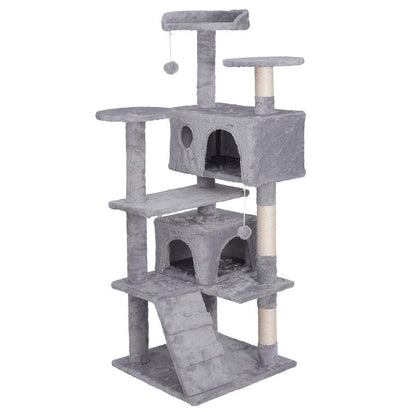 Pet Republic 55-In Multi-Level Cat Tree Tower Indoor Cat Condo for Kitten, Cozy Plush Pet Furniture W/Sisal Scratching Posts & Ladder & Dangling Balls, Dark Gray