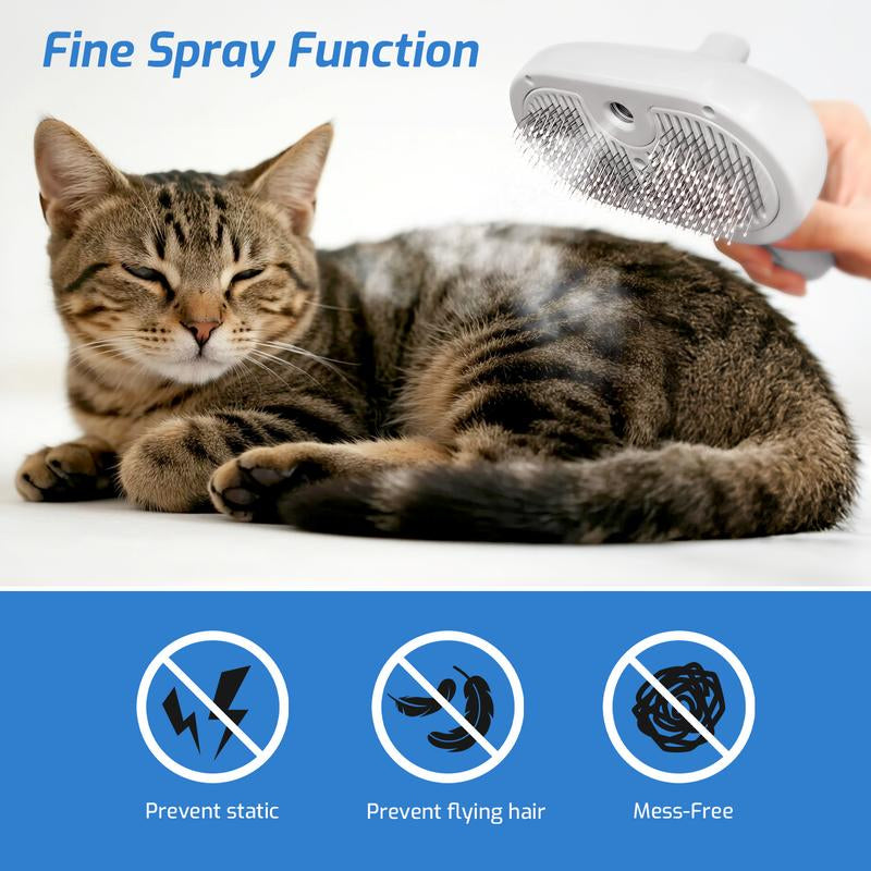 Pet 3-In-1 Spray Massage Comb for Cats & Dogs Prevents Static Electricity Removes Loose Hair with One Click Gentle Skin Care Steam Brush with Cool Mist Rechargeable Steam Pet Grooming Brush