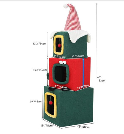 Yitahome 60" Christmas Cat Tree with 3 Cat House, Cat Tower for Indoor Cats with Cat Condos, Cute Cat Tree with Plush Ball, Christmas Tree Cat House