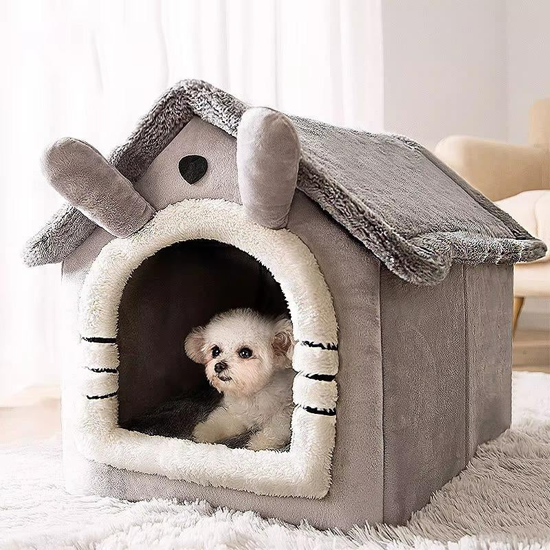 Breathable Warm Plush Pet House, Indoor Outdoor Dog Bed with Sponge Filling, All-Season Small Medium Breed Kennel for Dogs & Cats