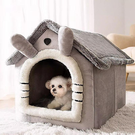 Breathable Warm Plush Pet House, Indoor Outdoor Dog Bed with Sponge Filling, All-Season Small Medium Breed Kennel for Dogs & Cats
