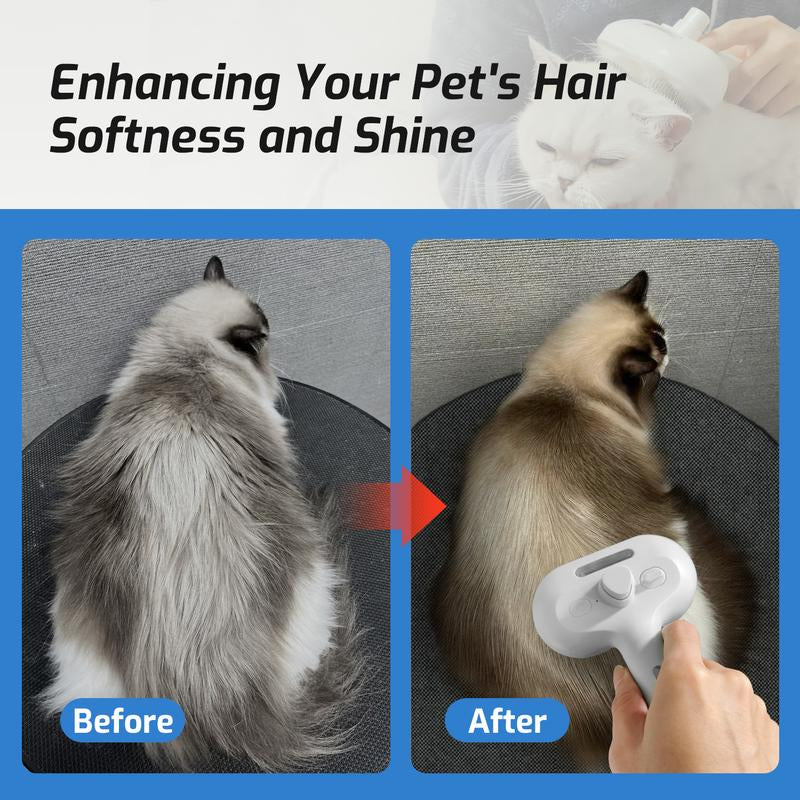 Pet 3-In-1 Spray Massage Comb for Cats & Dogs Prevents Static Electricity Removes Loose Hair with One Click Gentle Skin Care Steam Brush with Cool Mist Rechargeable Steam Pet Grooming Brush