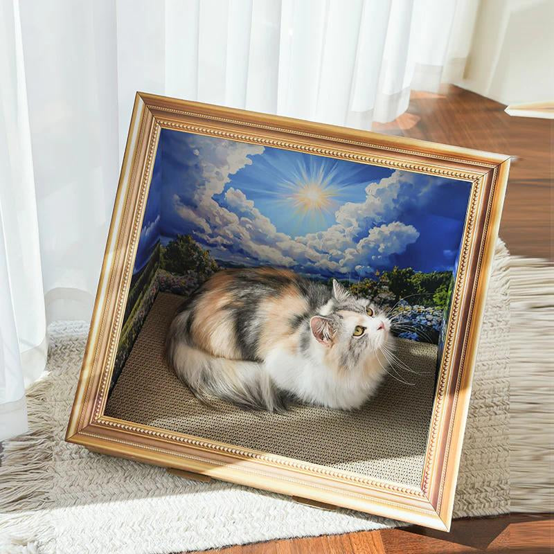 15-In Retro Art Cat Scratcher Multi-Functional Pet Cat Scratch Board, Scratch-Resistant and Wear-Resistant, Can Lie and Play,Oil Painting Scenic Design