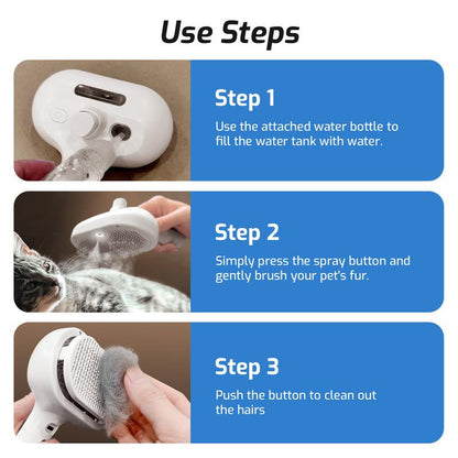 Pet 3-In-1 Spray Massage Comb for Cats & Dogs Prevents Static Electricity Removes Loose Hair with One Click Gentle Skin Care Steam Brush with Cool Mist Rechargeable Steam Pet Grooming Brush