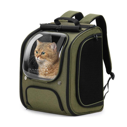Pecute Cat Backpack Carrier Large Space Bubble Design for Travel Green Gray Khaki Ideal for Cat Lovers