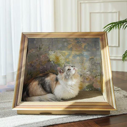 15-In Retro Art Cat Scratcher Multi-Functional Pet Cat Scratch Board, Scratch-Resistant and Wear-Resistant, Can Lie and Play,Oil Painting Scenic Design