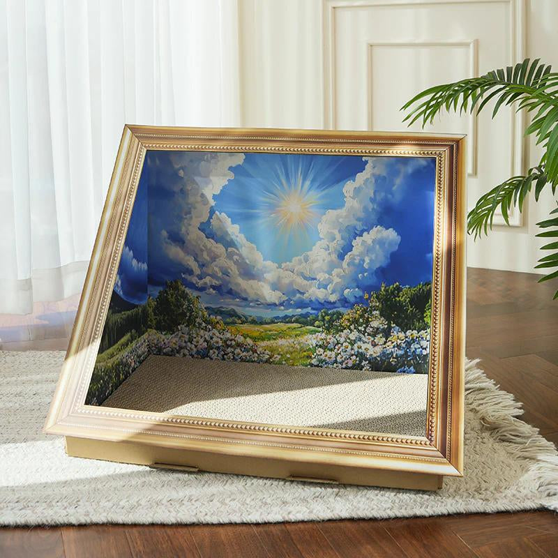 15-In Retro Art Cat Scratcher Multi-Functional Pet Cat Scratch Board, Scratch-Resistant and Wear-Resistant, Can Lie and Play,Oil Painting Scenic Design