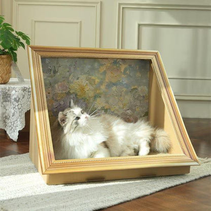 15-In Retro Art Cat Scratcher Multi-Functional Pet Cat Scratch Board, Scratch-Resistant and Wear-Resistant, Can Lie and Play,Oil Painting Scenic Design