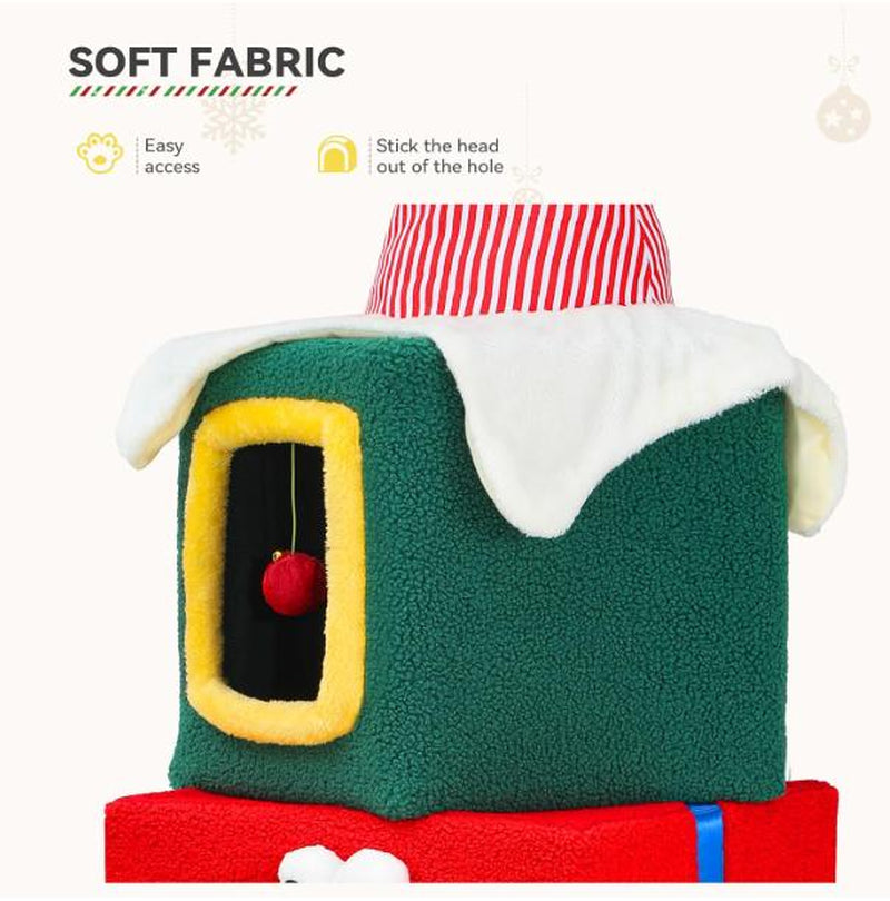 Yitahome 60" Christmas Cat Tree with 3 Cat House, Cat Tower for Indoor Cats with Cat Condos, Cute Cat Tree with Plush Ball, Christmas Tree Cat House