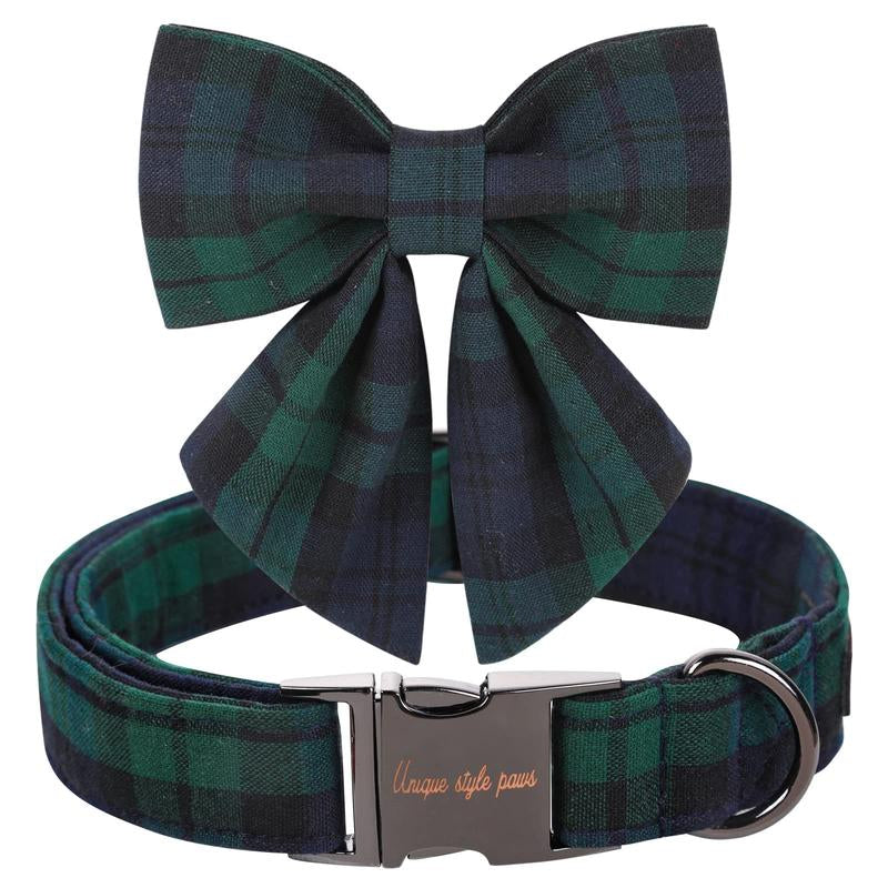 Unique Style Paws Christmas Dog Collar with Bow Tie for Small Medium Large Dogs as Autumn Winter Gifts