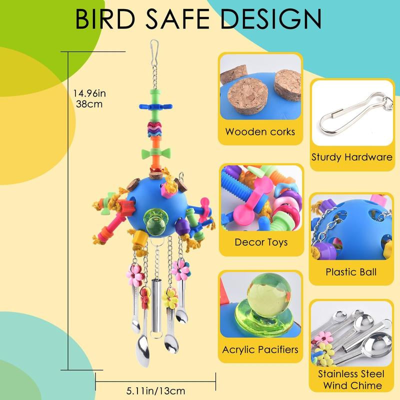 Bird Toys, Parrot Pull Spoons Colorful Acrylic Stick Toys Bird Chew Toys for Amazon Parrot, African Grey, Conure, Caique, Quaker, Small Cockatoo, Mini Macaw, Eclectus and Similar Birds