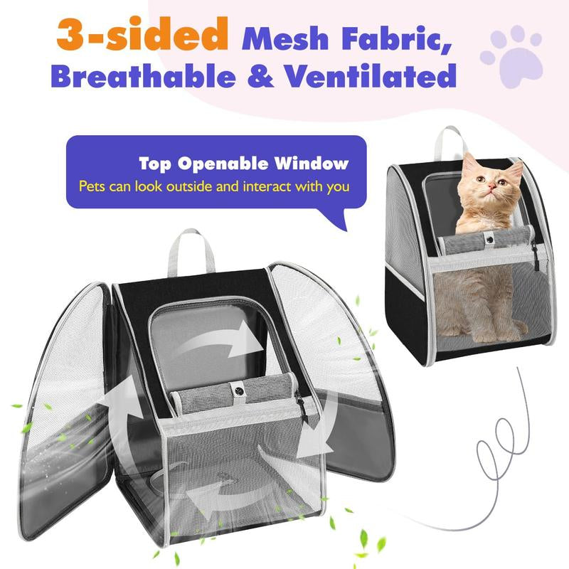 Cat Carrier Backpack for Kitties Small Dogs Puppies, Breathable Cat Bag, Small Dog Travel Backpack Carrier for Kitten Puppy Bunny (Up to 22Lbs)
