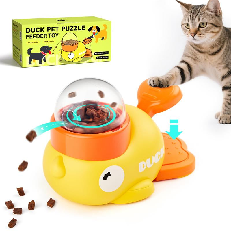 Meow Interactive Cat Puzzle Treat Dispenser Toy, Duck-Shaped Food Slow Feeder for Cats and Small Dogs Enrichment, IQ Training and Exercise 8.6 Inches