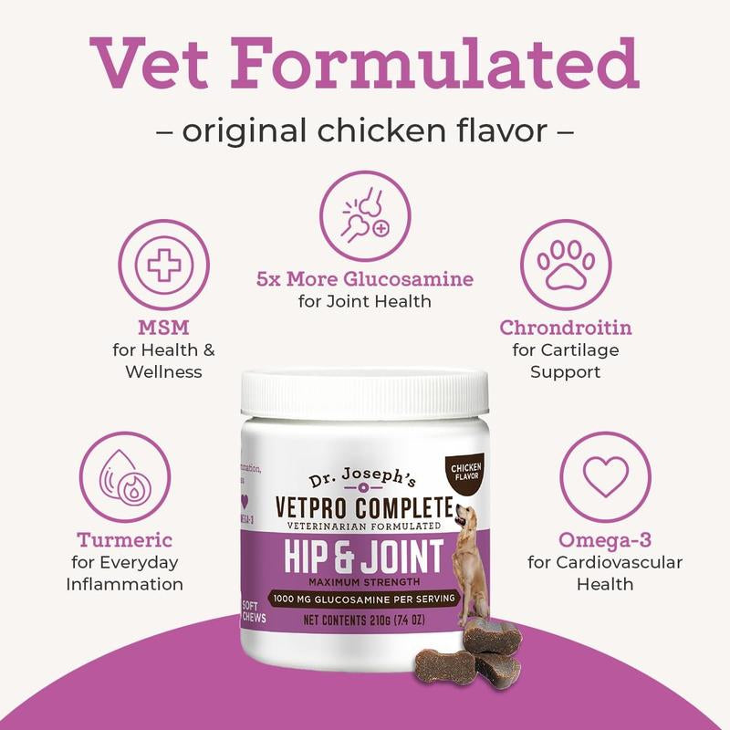 Dr. Joseph'S Vetpro Complete Dog Hip and Joint Supplement, 60 Count, Chicken Flavored Pain and Inflammation Relief Chews with Glucosamine, Chondroitin, MSM, Turmeric, Vitamin C, Omega 3