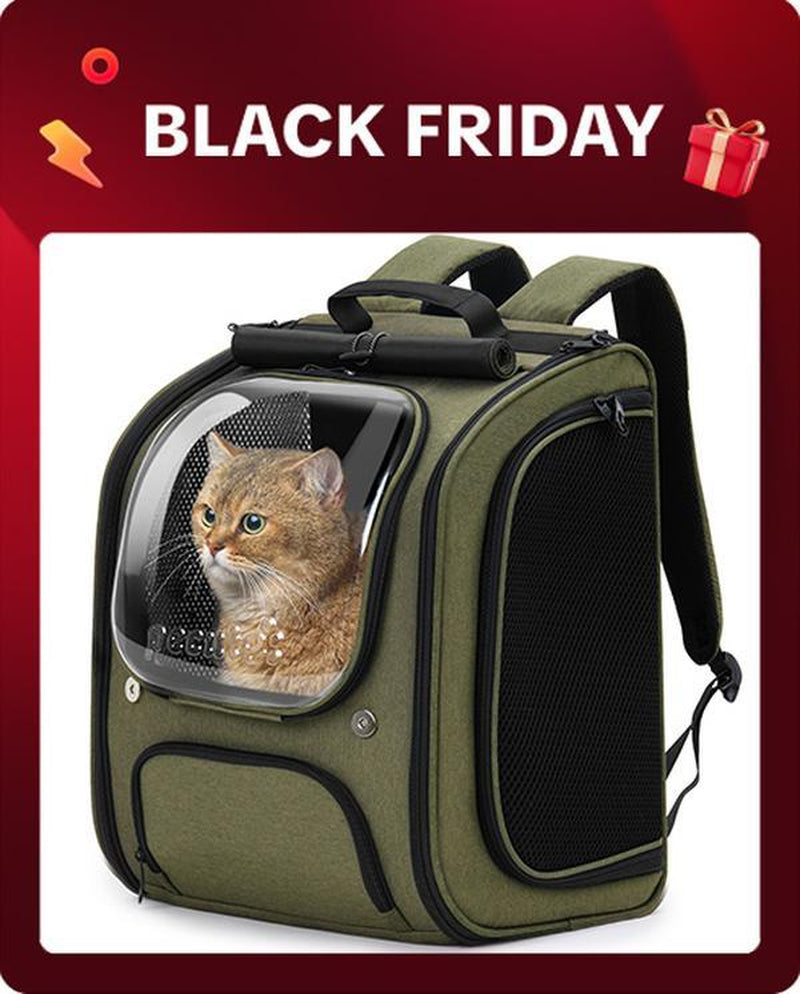 Pecute Cat Backpack Carrier Large Space Bubble Design for Travel Green Gray Khaki Ideal for Cat Lovers