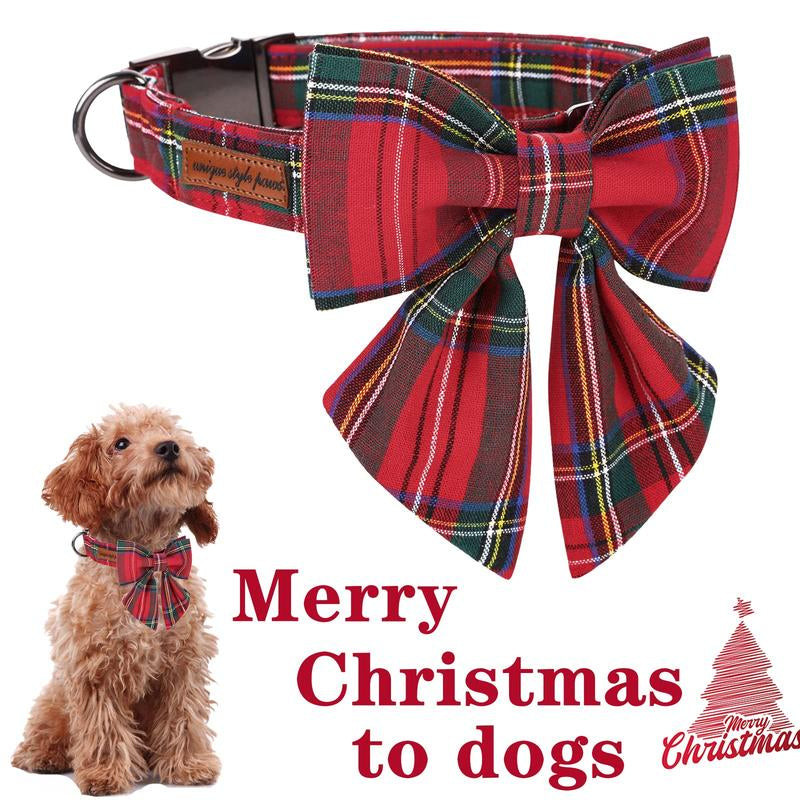 Unique Style Paws Christmas Dog Collar with Bow Tie for Small Medium Large Dogs as Autumn Winter Gifts