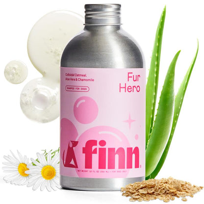 FINN Fur Hero Vet-Formulated Shampoo for Dogs with Aloe Vitamin E & Coconut Cleansers Natural Chamomile Scent Softens Shine First Use