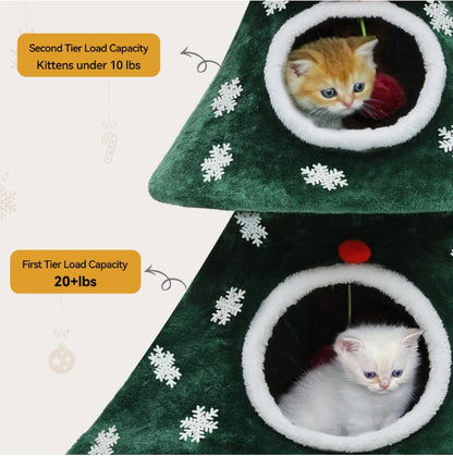Yitahome 60" Christmas Cat Tree with 3 Cat House, Cat Tower for Indoor Cats with Cat Condos, Cute Cat Tree with Plush Ball, Christmas Tree Cat House