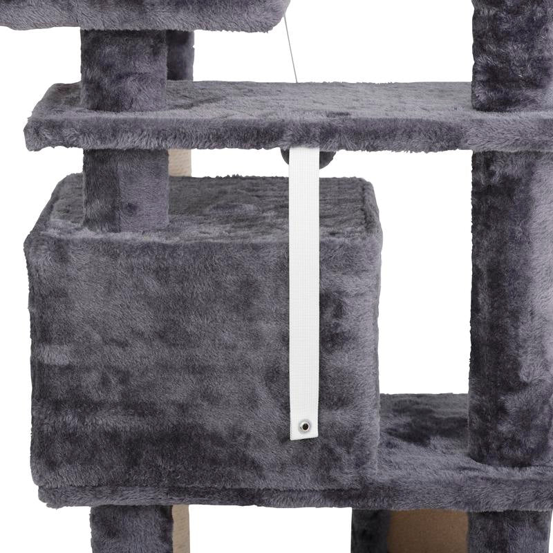 Pet Republic 55-In Multi-Level Cat Tree Tower Indoor Cat Condo for Kitten, Cozy Plush Pet Furniture W/Sisal Scratching Posts & Ladder & Dangling Balls, Dark Gray