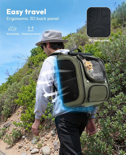 Pecute Cat Backpack Carrier Large Space Bubble Design for Travel Green Gray Khaki Ideal for Cat Lovers