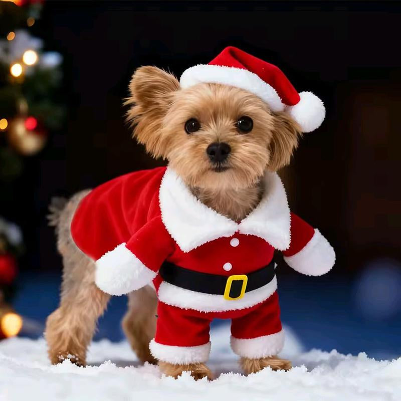 Pet Santa Outfit - Red Fuzzy Santa Suit with Hat for Festive Christmas Pet Wear