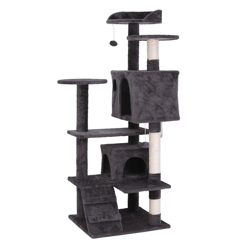 Pet Republic 55-In Multi-Level Cat Tree Tower Indoor Cat Condo for Kitten, Cozy Plush Pet Furniture W/Sisal Scratching Posts & Ladder & Dangling Balls, Dark Gray