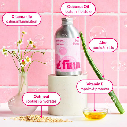FINN Fur Hero Vet-Formulated Shampoo for Dogs with Aloe Vitamin E & Coconut Cleansers Natural Chamomile Scent Softens Shine First Use