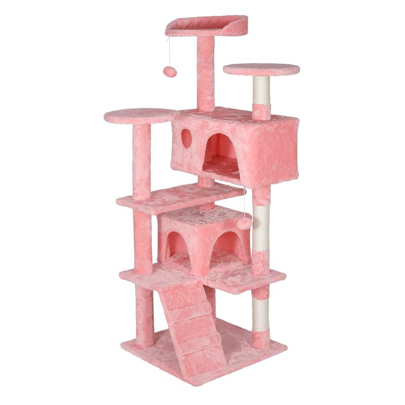 Pet Republic 55-In Multi-Level Cat Tree Tower Indoor Cat Condo for Kitten, Cozy Plush Pet Furniture W/Sisal Scratching Posts & Ladder & Dangling Balls, Dark Gray