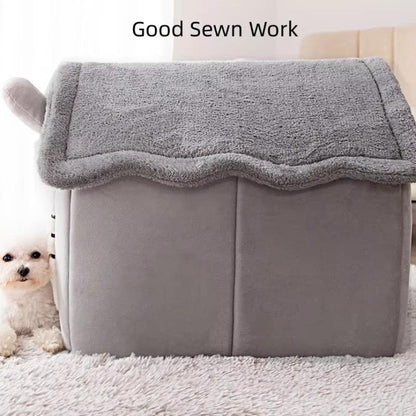 Breathable Warm Plush Pet House, Indoor Outdoor Dog Bed with Sponge Filling, All-Season Small Medium Breed Kennel for Dogs & Cats