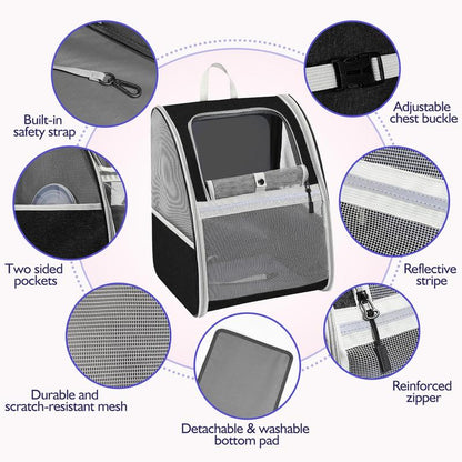 Cat Carrier Backpack for Kitties Small Dogs Puppies, Breathable Cat Bag, Small Dog Travel Backpack Carrier for Kitten Puppy Bunny (Up to 22Lbs)