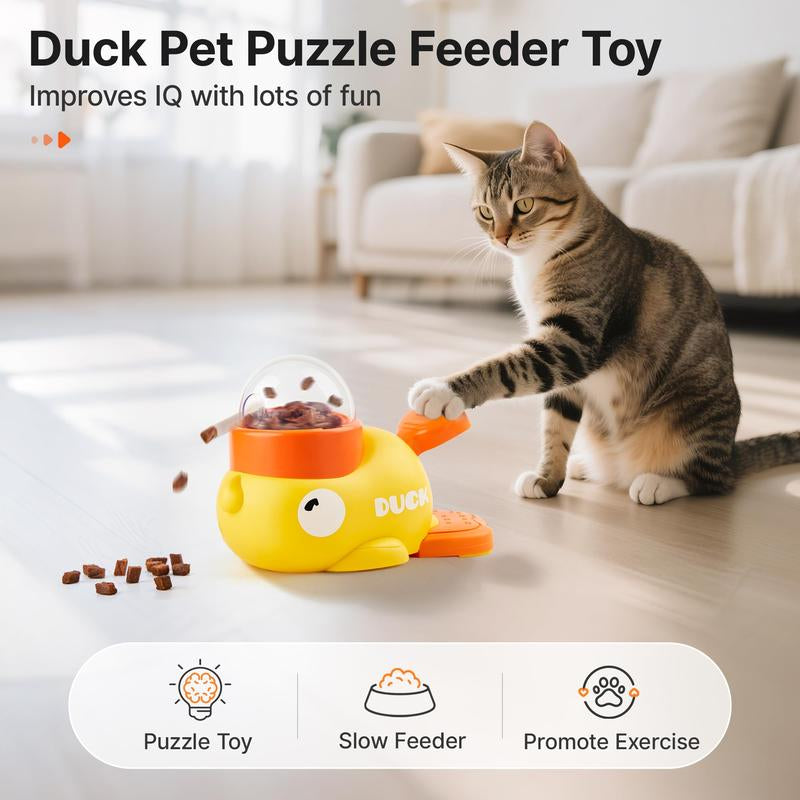 Meow Interactive Cat Puzzle Treat Dispenser Toy, Duck-Shaped Food Slow Feeder for Cats and Small Dogs Enrichment, IQ Training and Exercise 8.6 Inches