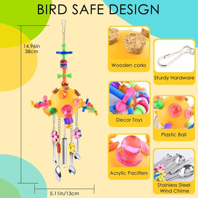 Bird Toys, Parrot Pull Spoons Colorful Acrylic Stick Toys Bird Chew Toys for Amazon Parrot, African Grey, Conure, Caique, Quaker, Small Cockatoo, Mini Macaw, Eclectus and Similar Birds