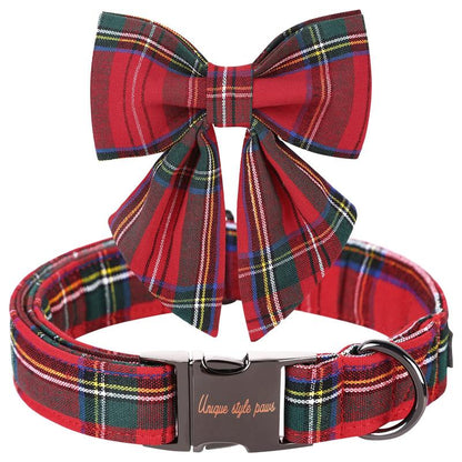 Unique Style Paws Christmas Dog Collar with Bow Tie for Small Medium Large Dogs as Autumn Winter Gifts