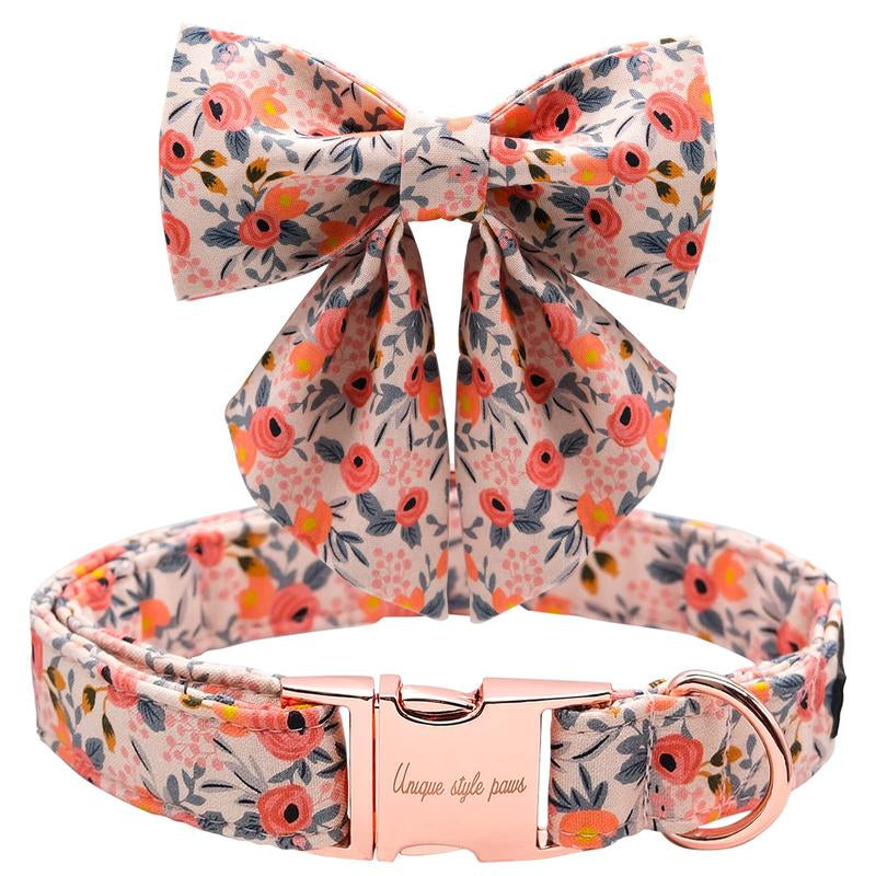 Unique Style Paws Christmas Dog Collar with Bow Tie for Small Medium Large Dogs as Autumn Winter Gifts