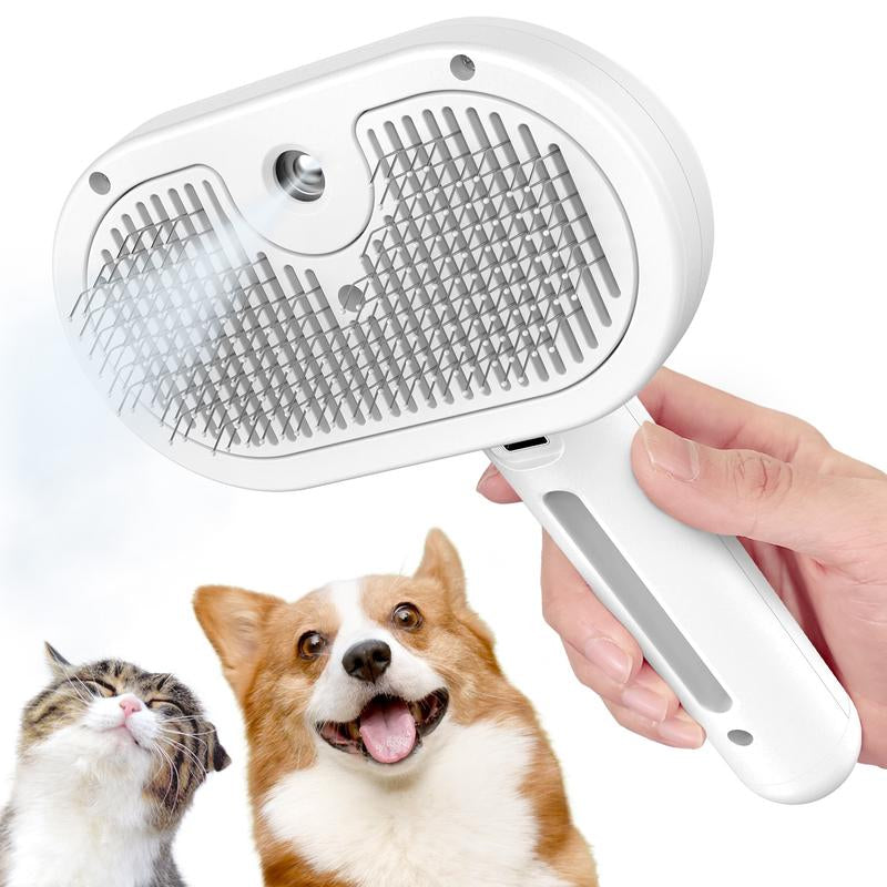Pet 3-In-1 Spray Massage Comb for Cats & Dogs Prevents Static Electricity Removes Loose Hair with One Click Gentle Skin Care Steam Brush with Cool Mist Rechargeable Steam Pet Grooming Brush