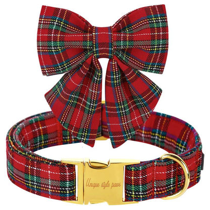 Unique Style Paws Christmas Dog Collar with Bow Tie for Small Medium Large Dogs as Autumn Winter Gifts
