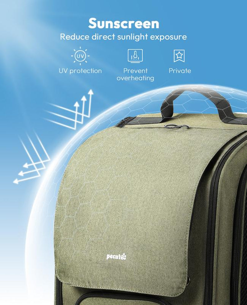 Pecute Cat Backpack Carrier Large Space Bubble Design for Travel Green Gray Khaki Ideal for Cat Lovers